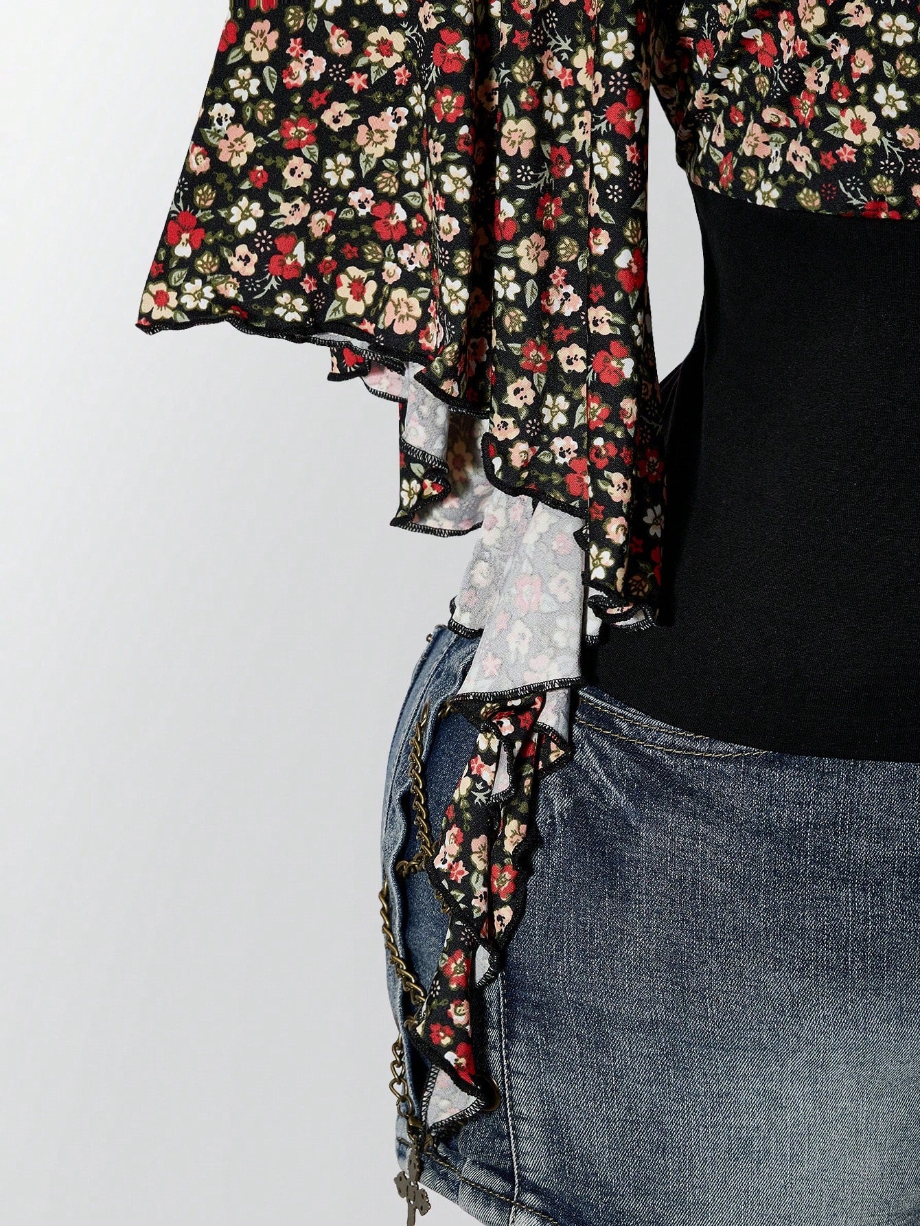 ICON Women's Plus Size Floral Patchwork Ruffle Trim T-Shirt