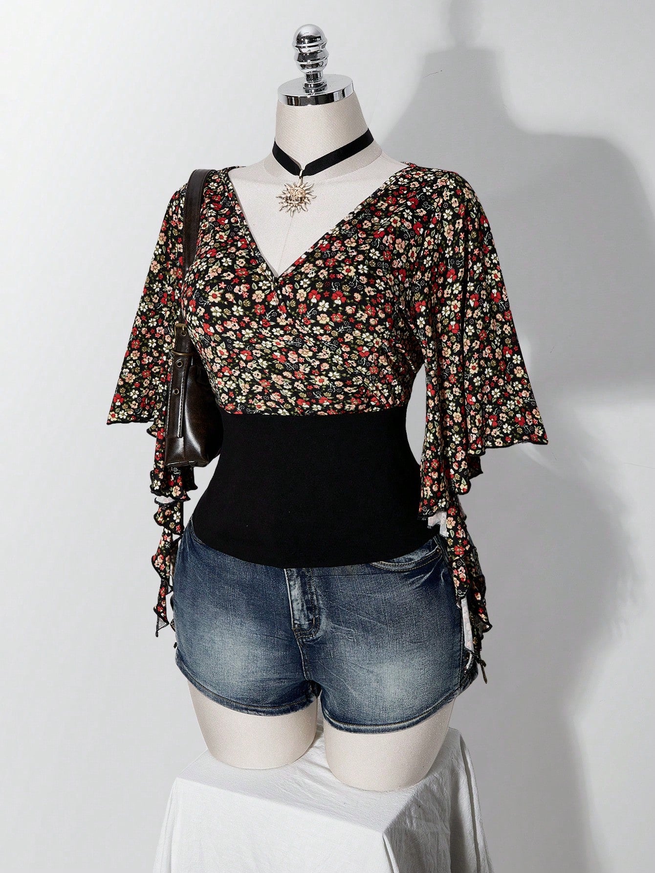 ICON Women's Plus Size Floral Patchwork Ruffle Trim T-Shirt