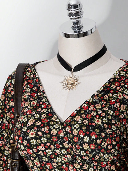 ICON Women's Plus Size Floral Patchwork Ruffle Trim T-Shirt