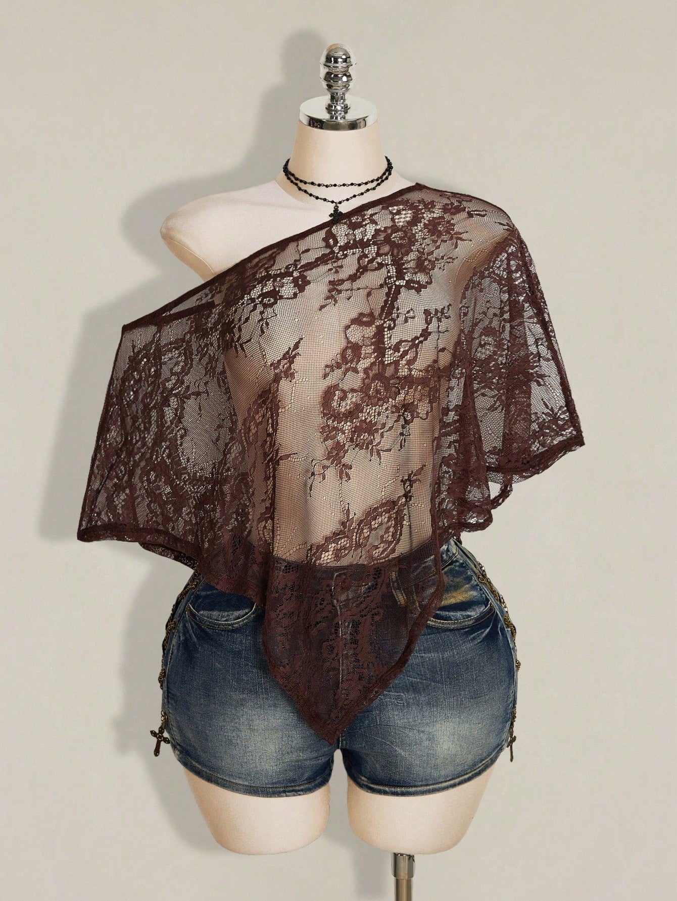 ICON Women's Plus Size Lace One Shoulder Asymmetrical Hem Top