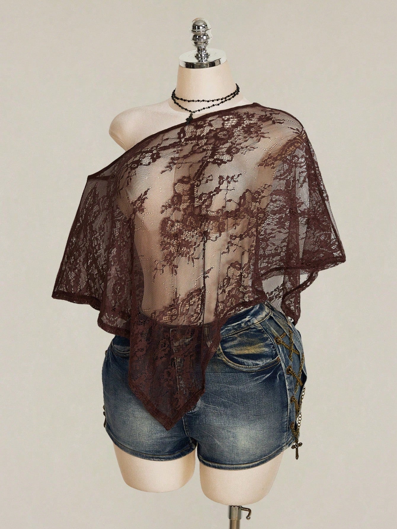 ICON Women's Plus Size Lace One Shoulder Asymmetrical Hem Top
