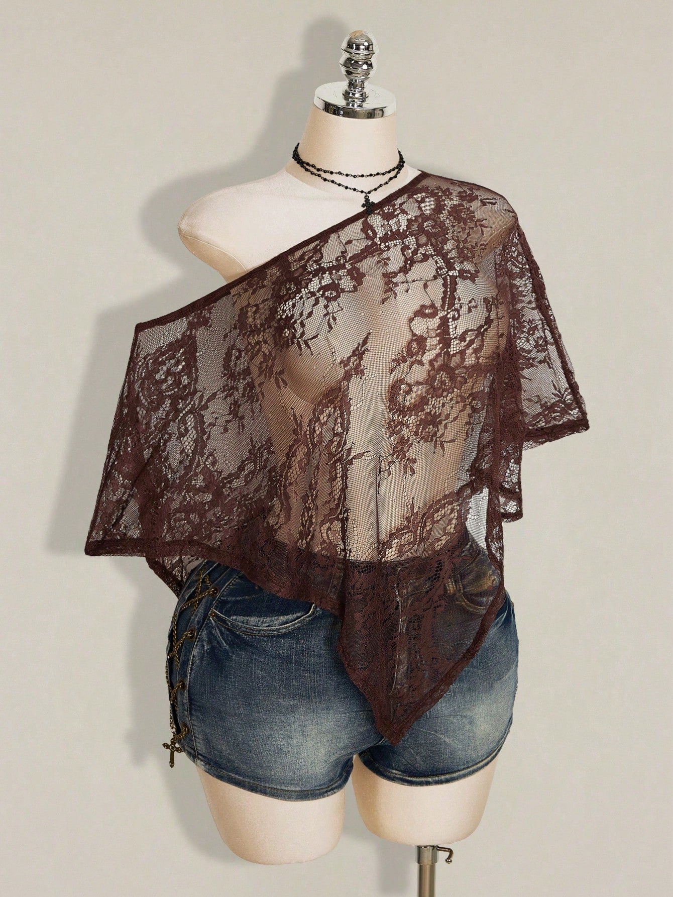 ICON Women's Plus Size Lace One Shoulder Asymmetrical Hem Top