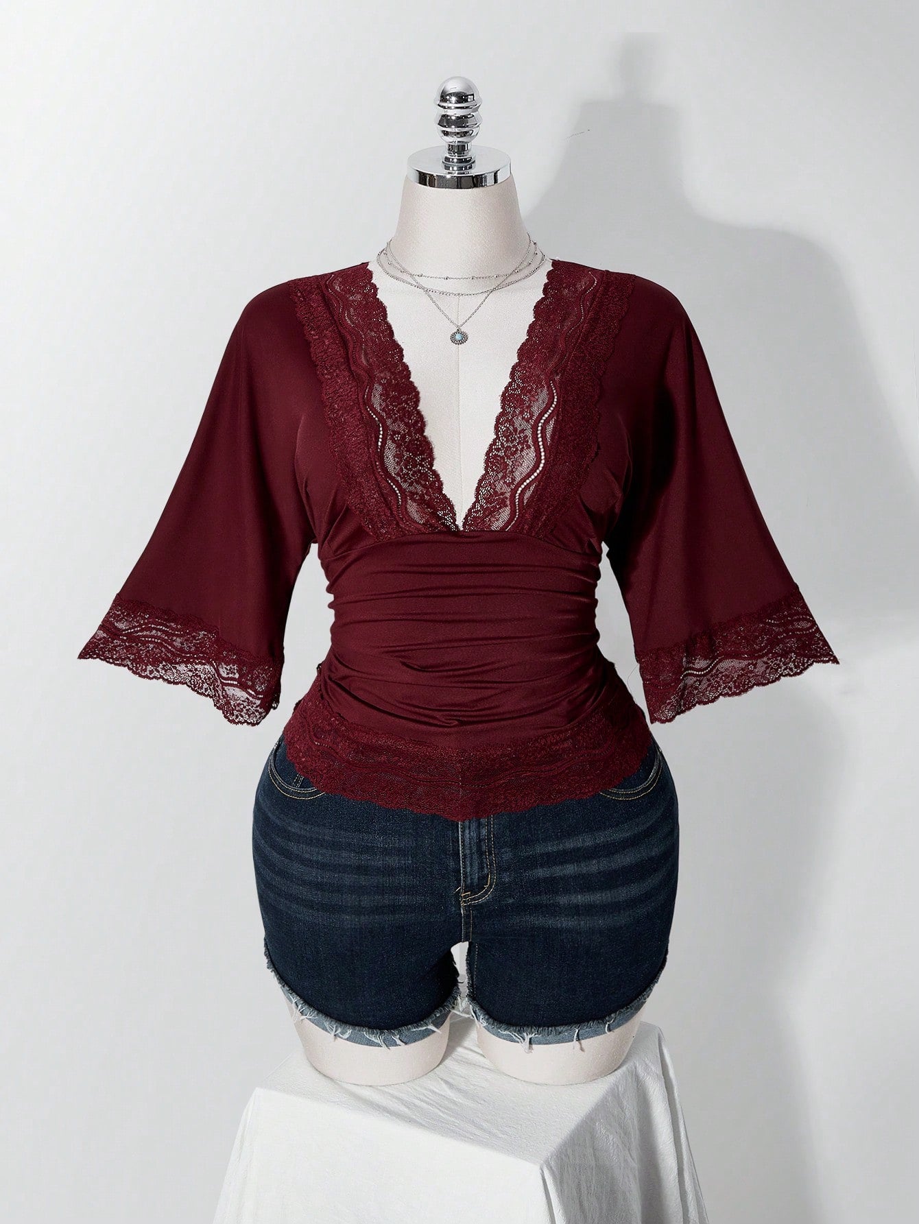 ICON Women's Plus Size Retro Sexy Millennial Style Y2K Simple Casual Elegant Commuter Urban Modern Lace P Date Night Burgundy Summer