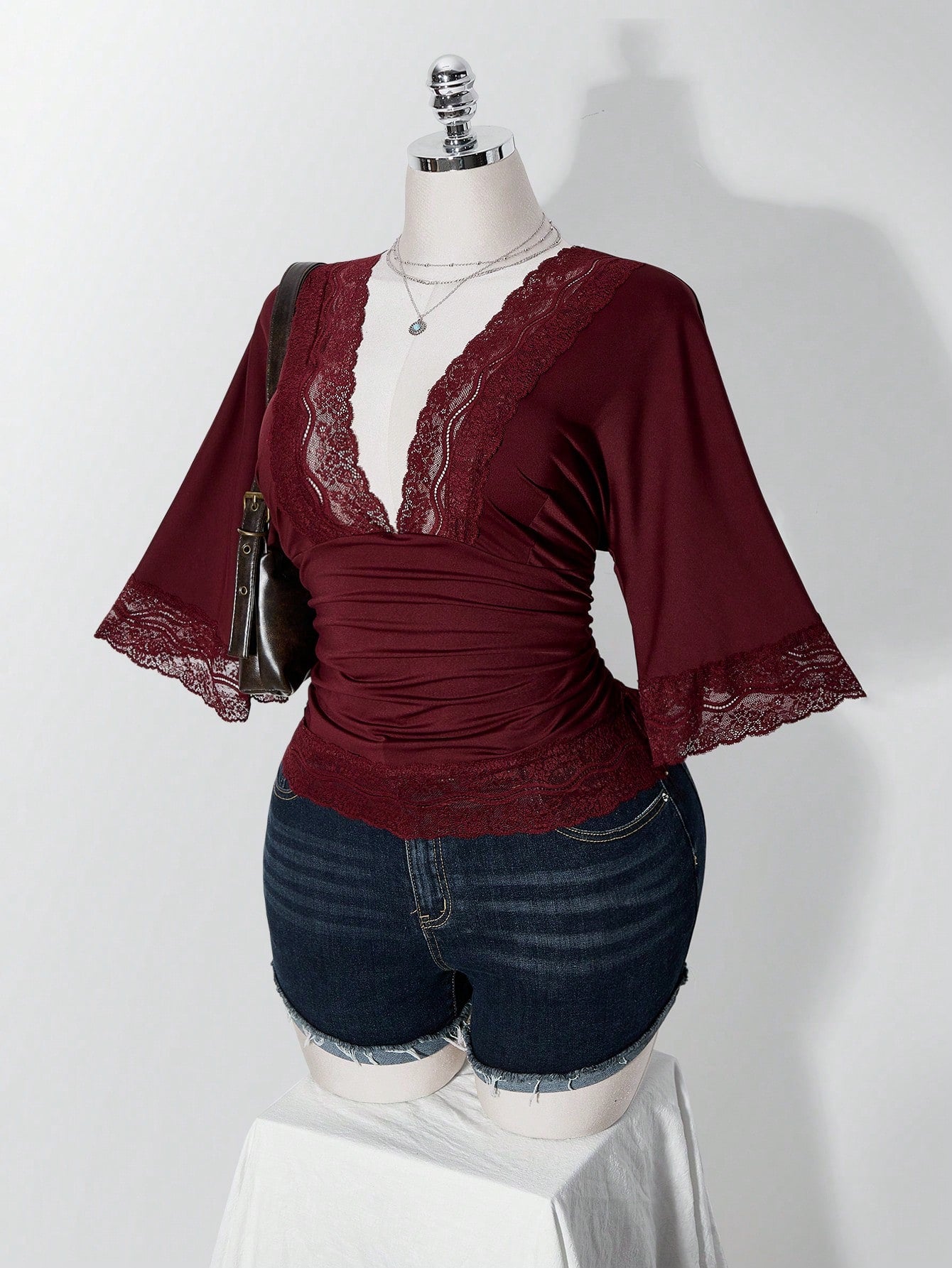 ICON Women's Plus Size Retro Sexy Millennial Style Y2K Simple Casual Elegant Commuter Urban Modern Lace P Date Night Burgundy Summer