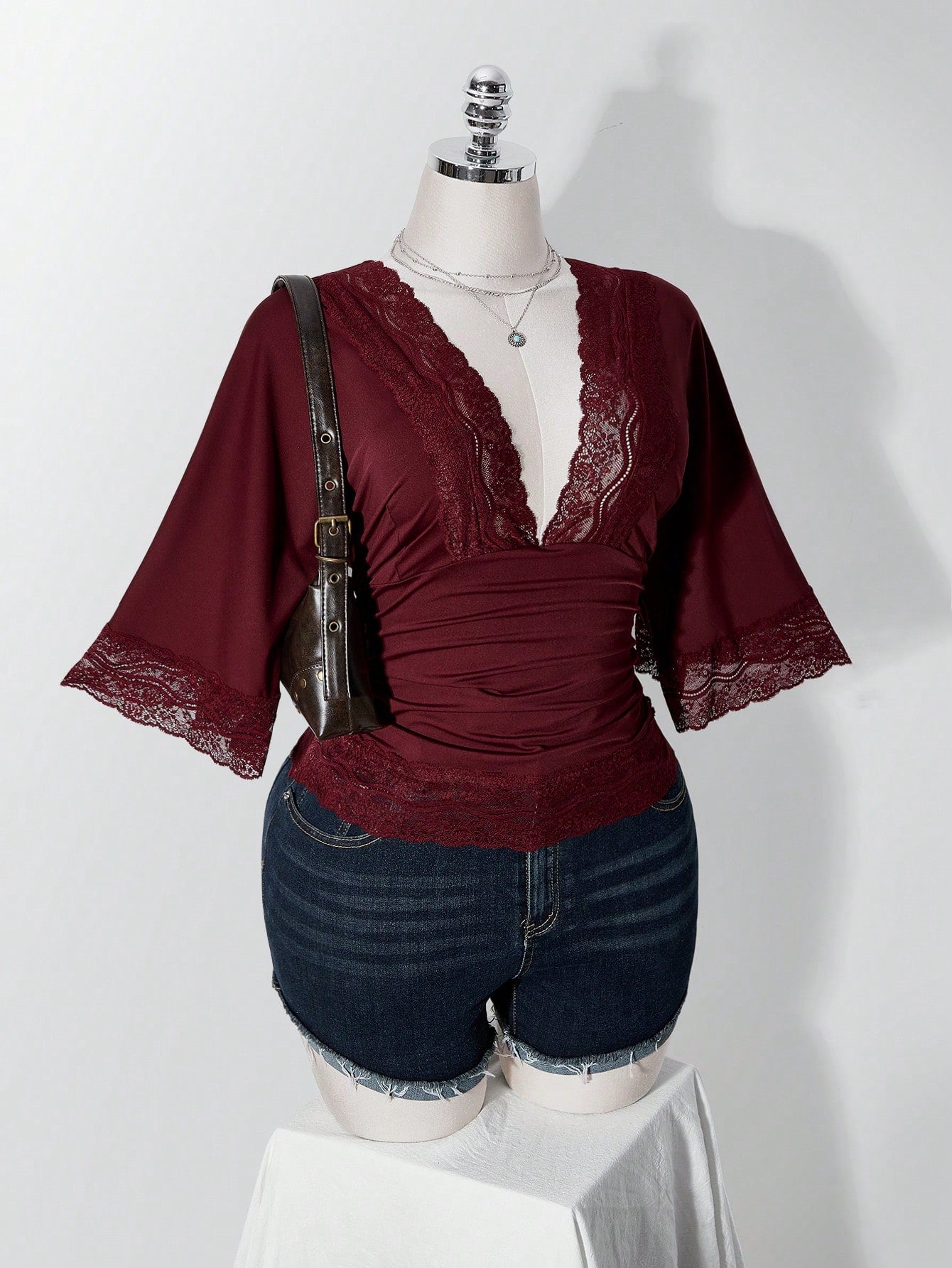 ICON Women's Plus Size Retro Sexy Millennial Style Y2K Simple Casual Elegant Commuter Urban Modern Lace P Date Night Burgundy Summer