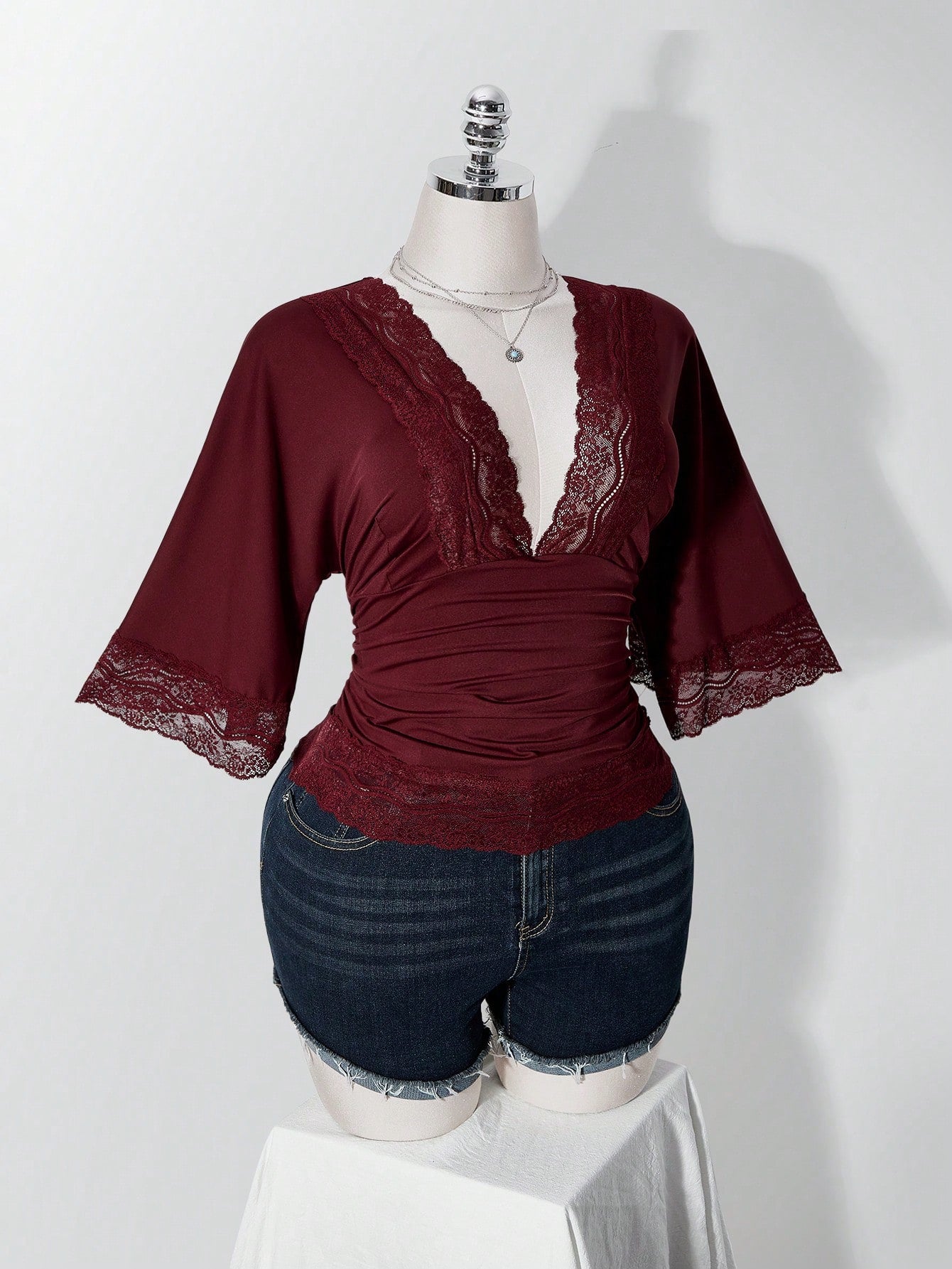 ICON Women's Plus Size Retro Sexy Millennial Style Y2K Simple Casual Elegant Commuter Urban Modern Lace P Date Night Burgundy Summer