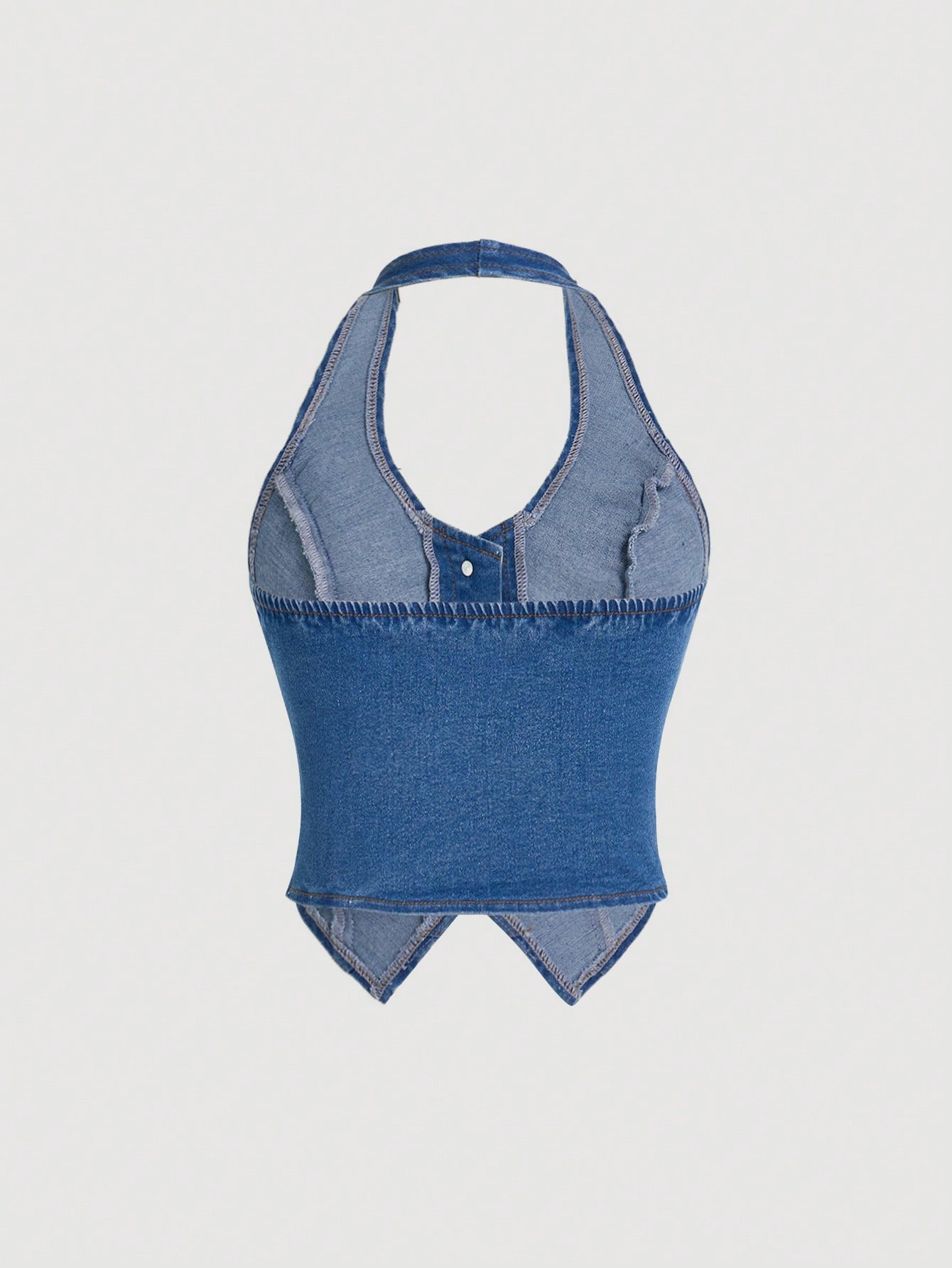 ICON Y2K Blue Elastic Cropped Backless Halter Denim Vest Top Summer Tops For Women Going Out Tops Women
