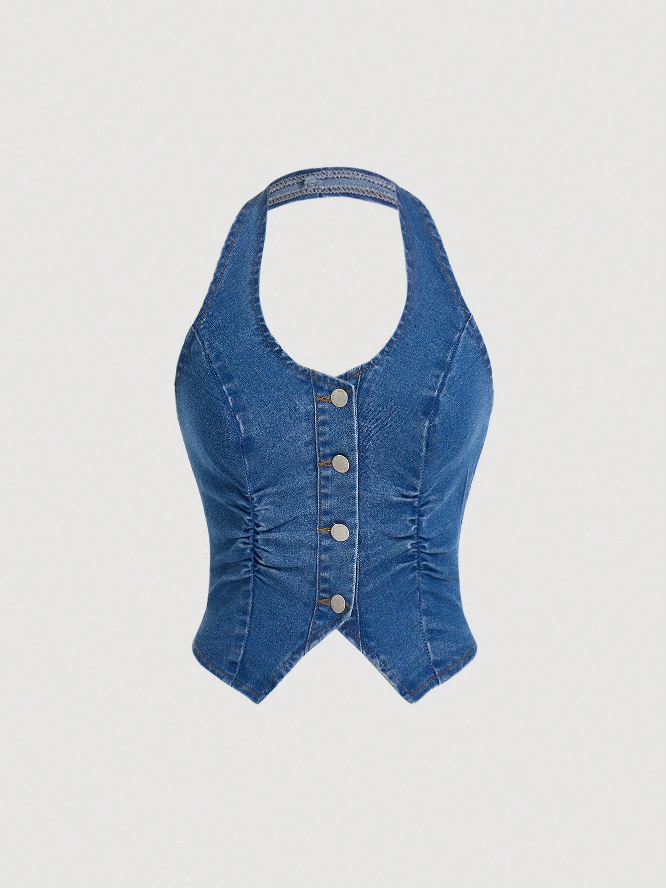 ICON Y2K Blue Elastic Cropped Backless Halter Denim Vest Top Summer Tops For Women Going Out Tops Women