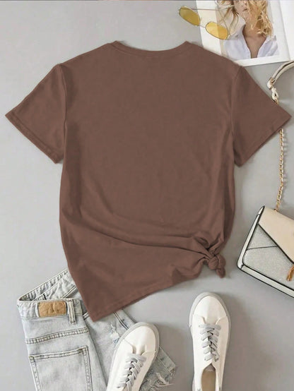 INAWLY Plus Size Women's Summer Duck Embroidery Round Neck Short Sleeve Casual T-Shirt