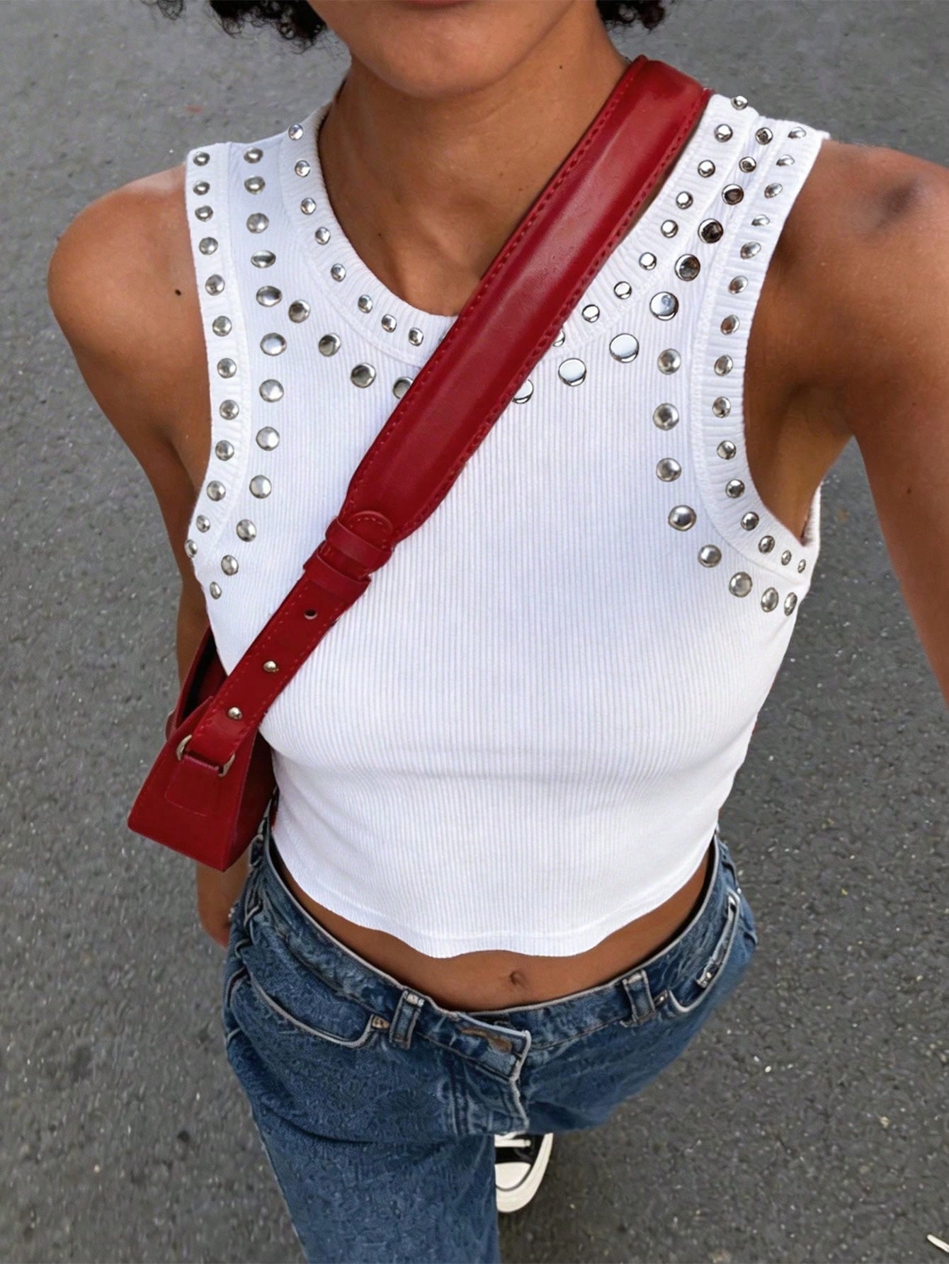 INAWLY Sequins & Sequin Embellished Streetwear Style Women Tank Top, Fashion Cropped Shirt
