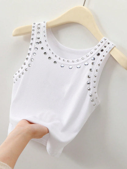 INAWLY Sequins & Sequin Embellished Streetwear Style Women Tank Top, Fashion Cropped Shirt