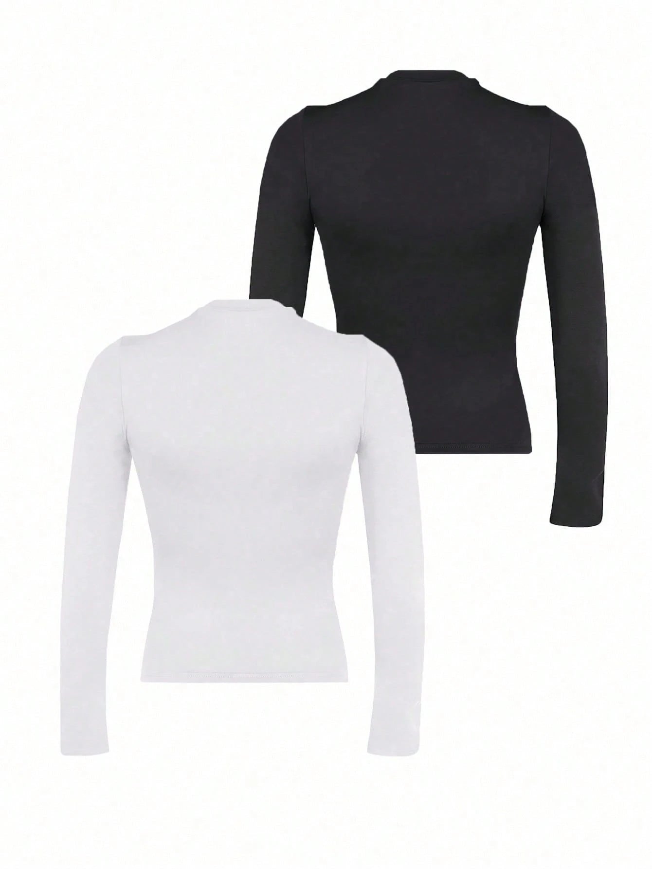 INAWLY Solva Women's Crew Neck Long Sleeve Fitted Pleated Solid Color Casual T-Shirt Fall Cloth For Women