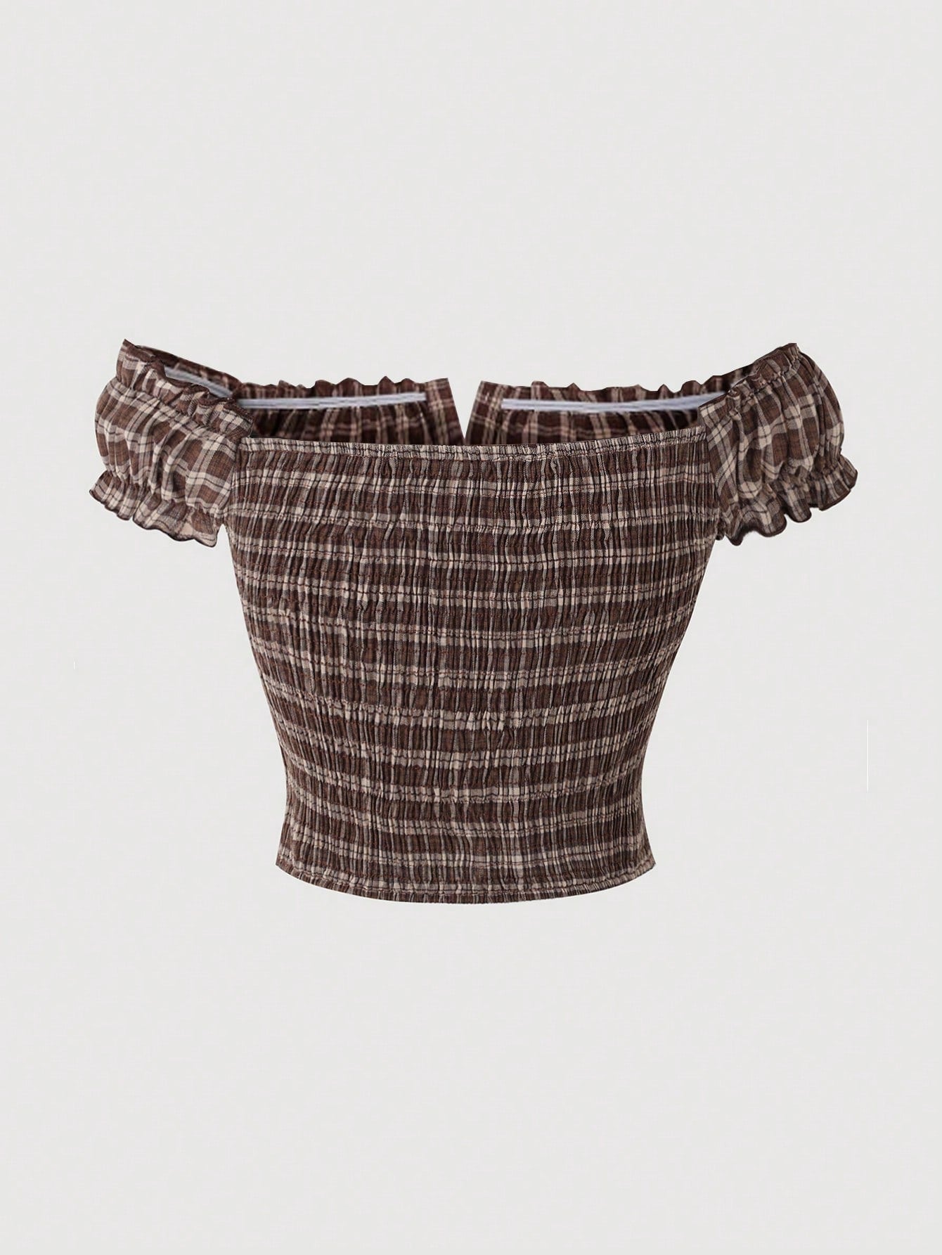 INAWLY Summer New Off-Shoulder Ruffle Classic Sexy Plaid Short Sleeve Ruffle Sleeve Women Blouse Shirt, Suitable For Travel, Date, Vacation, Commute, Party