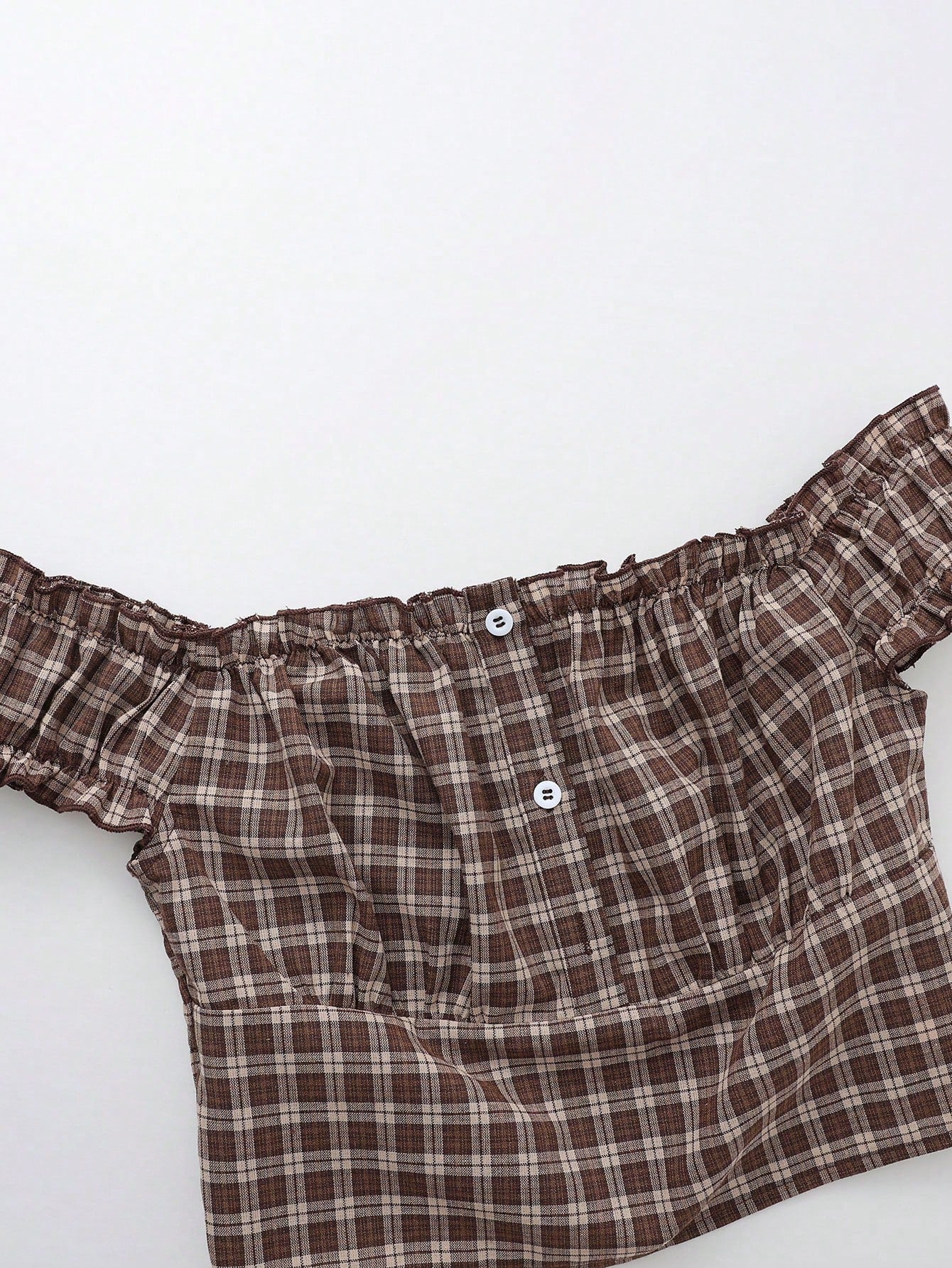 INAWLY Summer New Off-Shoulder Ruffle Classic Sexy Plaid Short Sleeve Ruffle Sleeve Women Blouse Shirt, Suitable For Travel, Date, Vacation, Commute, Party