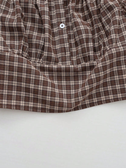 INAWLY Summer New Off-Shoulder Ruffle Classic Sexy Plaid Short Sleeve Ruffle Sleeve Women Blouse Shirt, Suitable For Travel, Date, Vacation, Commute, Party