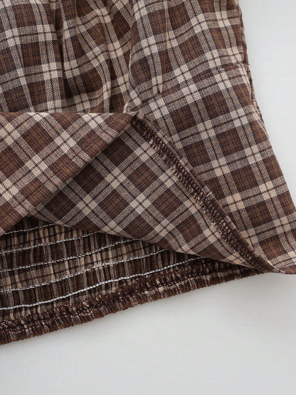 INAWLY Summer New Off-Shoulder Ruffle Classic Sexy Plaid Short Sleeve Ruffle Sleeve Women Blouse Shirt, Suitable For Travel, Date, Vacation, Commute, Party