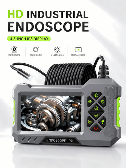 Industrial Endoscope Camera, 4.3" IPS Screen, IP67 Waterproof, 2600mAh Type-C Rechargeable, 5m/16.4ft Cable, With Magnet, Hook, Side Mirror, Suitable For Pipe Inspection, Auto Repair, HVAC, Automotive