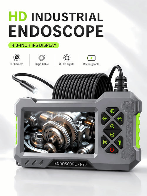 Industrial Endoscope Camera, 4.3" IPS Screen, IP67 Waterproof, 2600mAh Type-C Rechargeable, 5m/16.4ft Cable, With Magnet, Hook, Side Mirror, Suitable For Pipe Inspection, Auto Repair, HVAC, Automotive