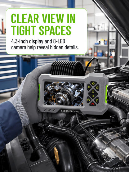 Industrial Endoscope Camera, 4.3" IPS Screen, IP67 Waterproof, 2600mAh Type-C Rechargeable, 5m/16.4ft Cable, With Magnet, Hook, Side Mirror, Suitable For Pipe Inspection, Auto Repair, HVAC, Automotive