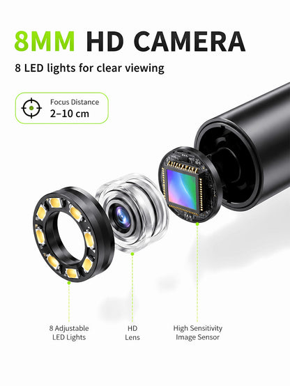 Industrial Endoscope Camera, 4.3" IPS Screen, IP67 Waterproof, 2600mAh Type-C Rechargeable, 5m/16.4ft Cable, With Magnet, Hook, Side Mirror, Suitable For Pipe Inspection, Auto Repair, HVAC, Automotive