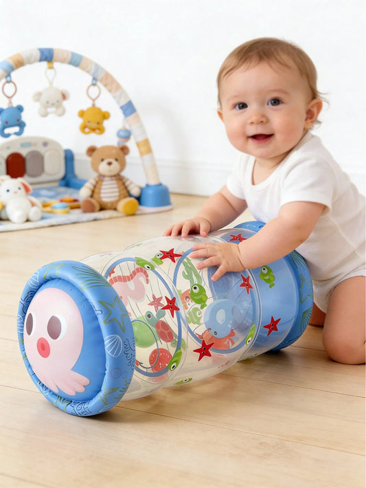 Infant Crawling Toy Encourages Crawling, Green, Blue, Early Development Baby Activity With Rattle And Rolling Ball, Built-In Bell Fun Cute Animal Style Helps Develop Motor Skills, 6 Months, 1 2 3 Year