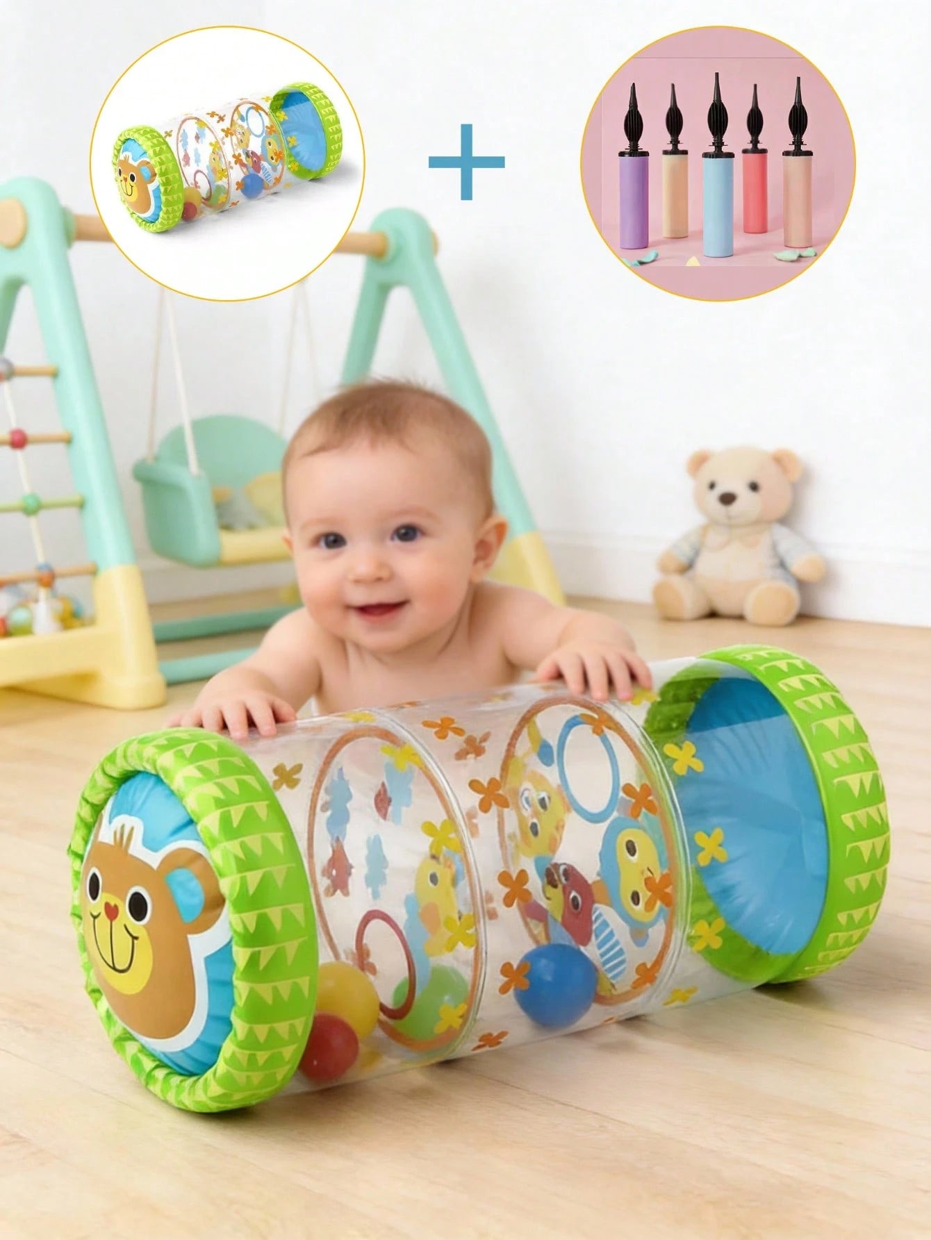 Infant Crawling Toy Encourages Crawling, Green, Blue, Early Development Baby Activity With Rattle And Rolling Ball, Built-In Bell Fun Cute Animal Style Helps Develop Motor Skills, 6 Months, 1 2 3 Year