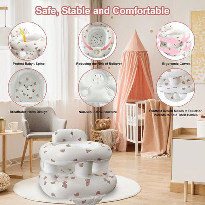Inflatable Baby Seat, Upright Baby Floor Seat- Built-In Air Pump, Portable Baby Seat Suitable For 3-36 Months- Non Slip Design, Soft Cushion