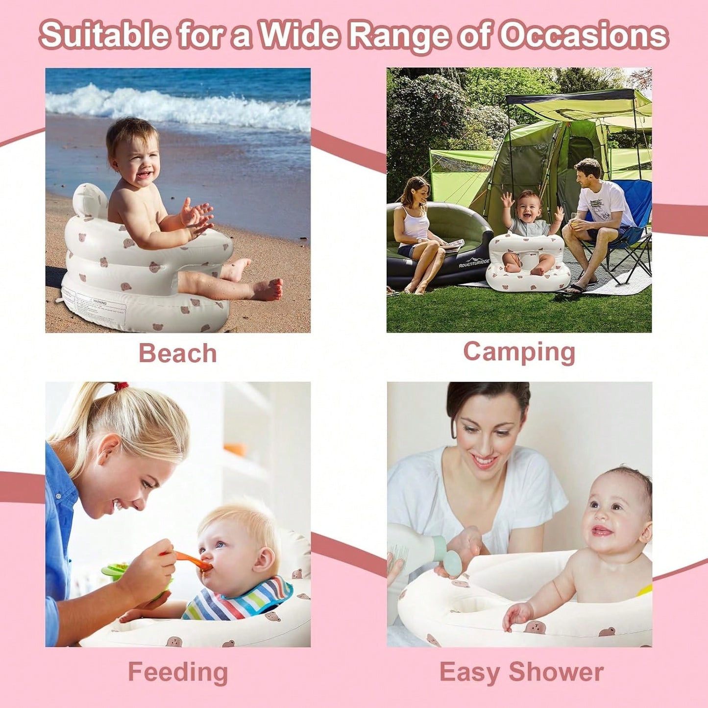 Inflatable Baby Seat, Upright Baby Floor Seat- Built-In Air Pump, Portable Baby Seat Suitable For 3-36 Months- Non Slip Design, Soft Cushion
