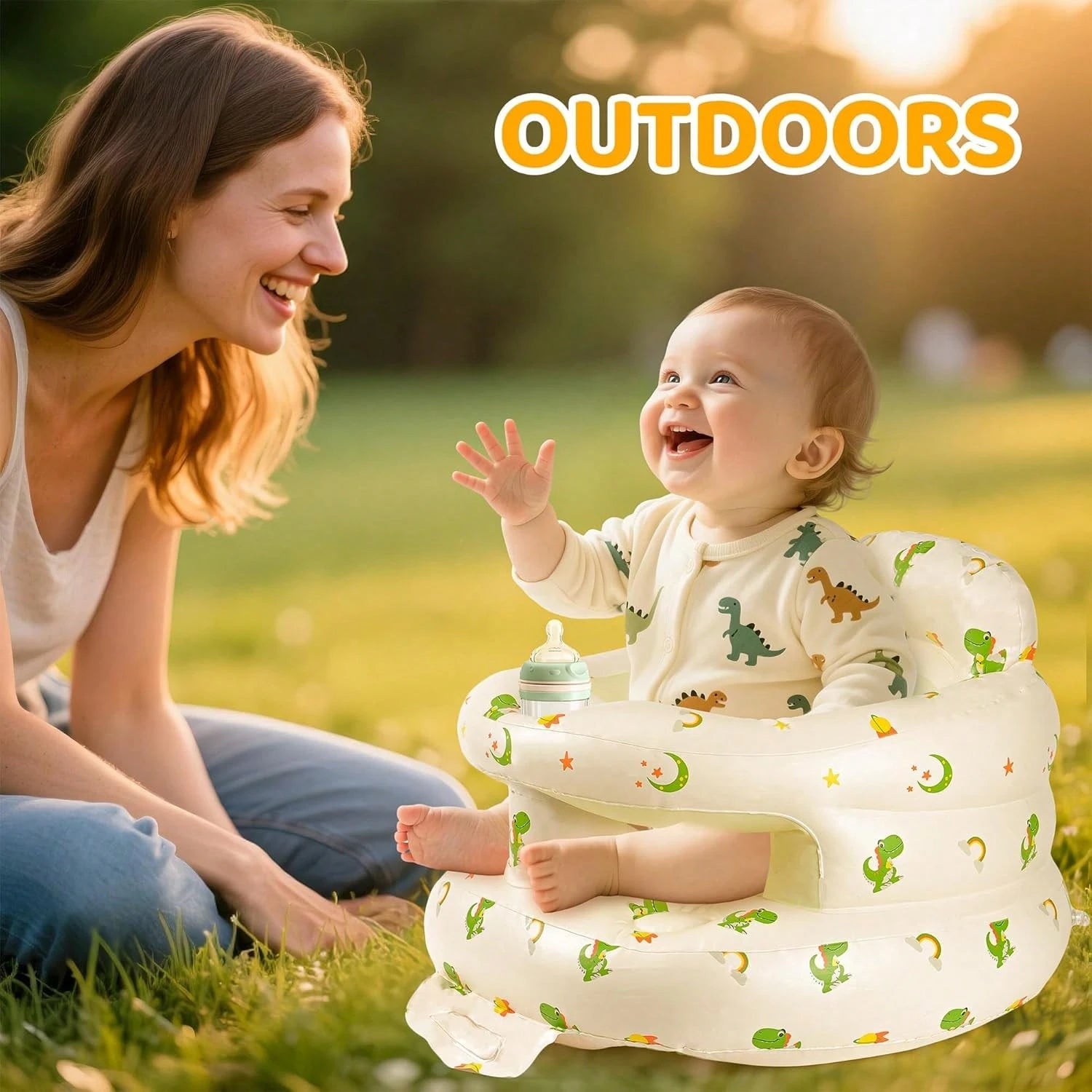 Inflatable Baby Seat, Upright Baby Floor Seat- Built-In Air Pump, Portable Baby Seat Suitable For 3-36 Months- Non Slip Design, Soft Cushion
