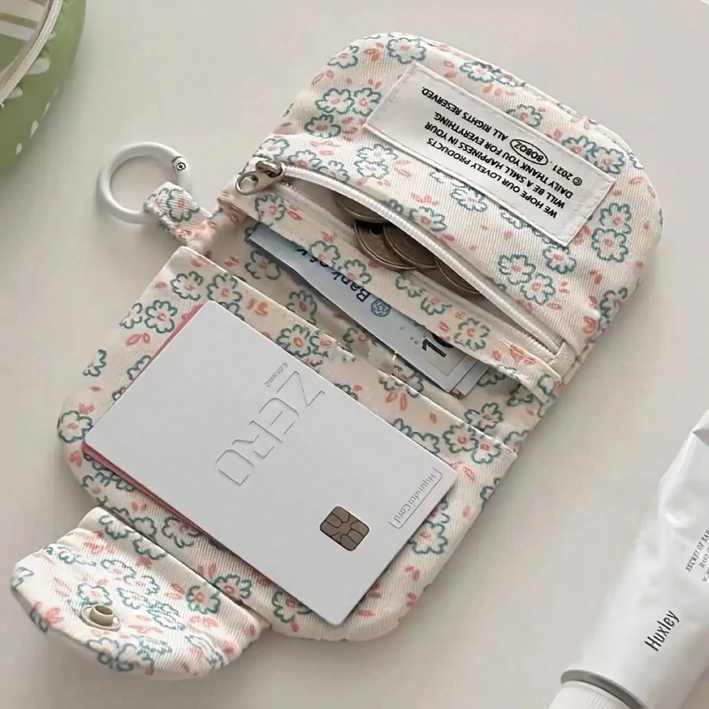 Ins Niche Coin Purse, Cute Daisy Floral Multi-Layer Card Holder, Canvas Bag, Medium Bag, Miscellaneous Bag, Women's Card Holder