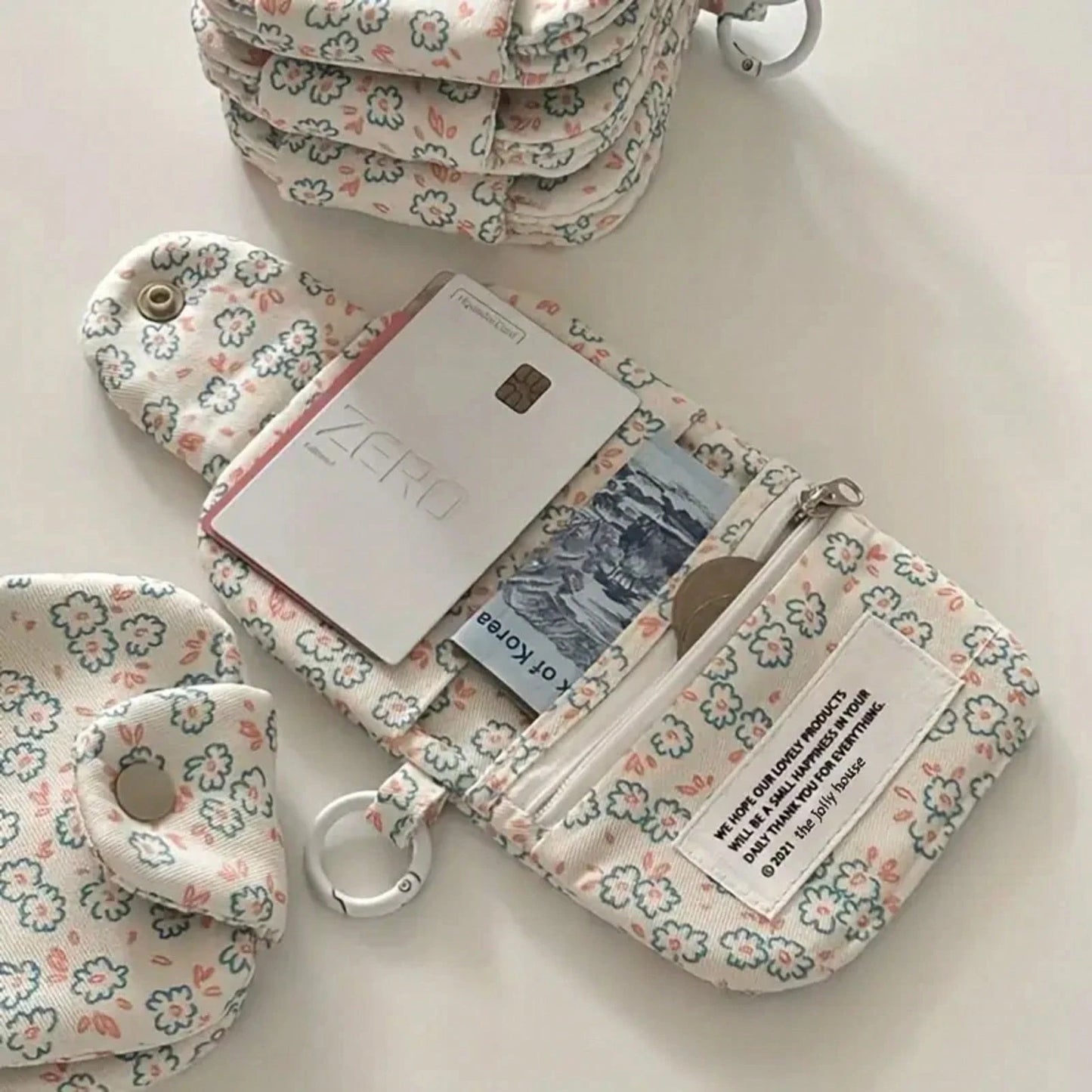 Ins Niche Coin Purse, Cute Daisy Floral Multi-Layer Card Holder, Canvas Bag, Medium Bag, Miscellaneous Bag, Women's Card Holder