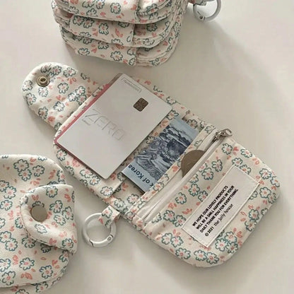 Ins Niche Coin Purse, Cute Daisy Floral Multi-Layer Card Holder, Canvas Bag, Medium Bag, Miscellaneous Bag, Women's Card Holder