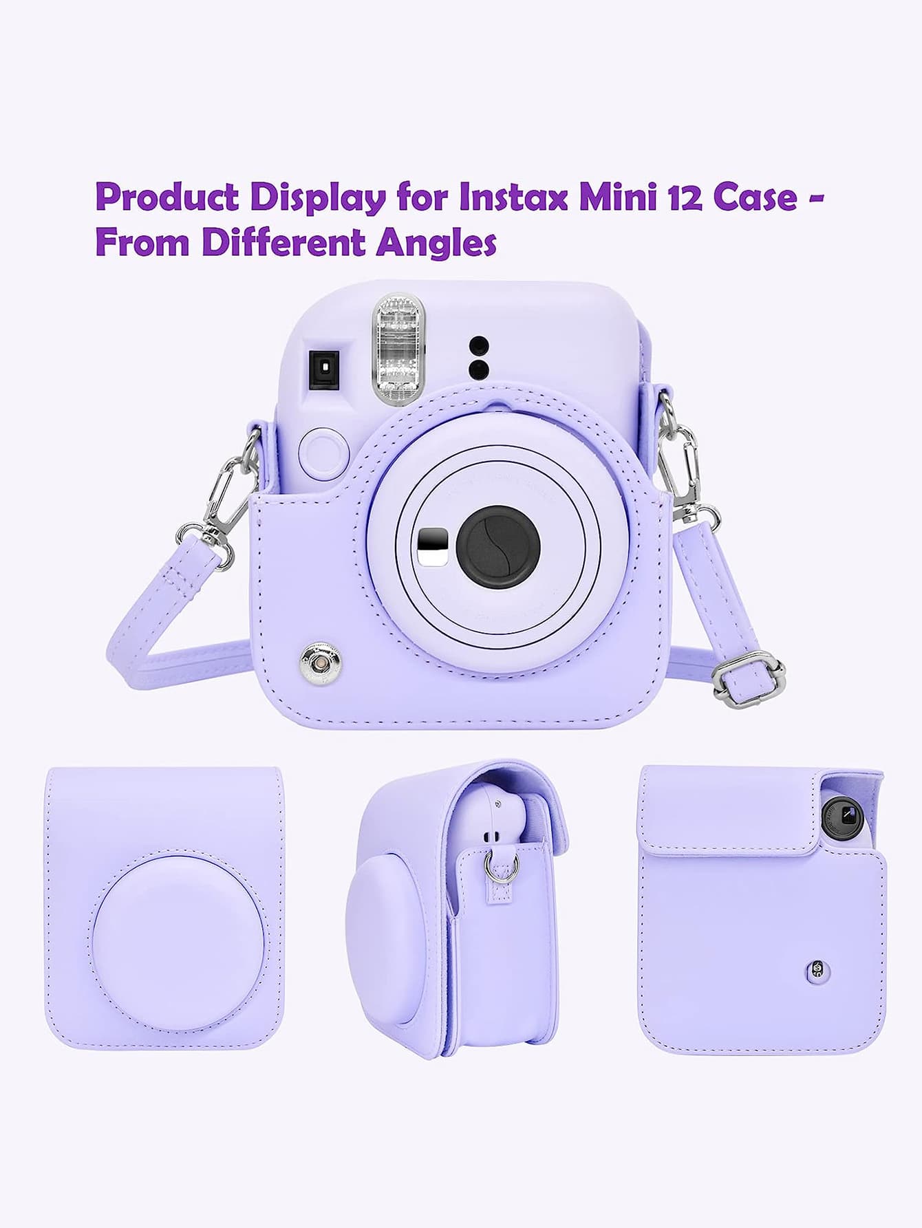 Instant Mini 12 Camera Case, Compatible With Mini 12/Mini 12 Camera- PU Leather Protective Cover With Adjustable Shoulder Strap- Pale Purple, Purple