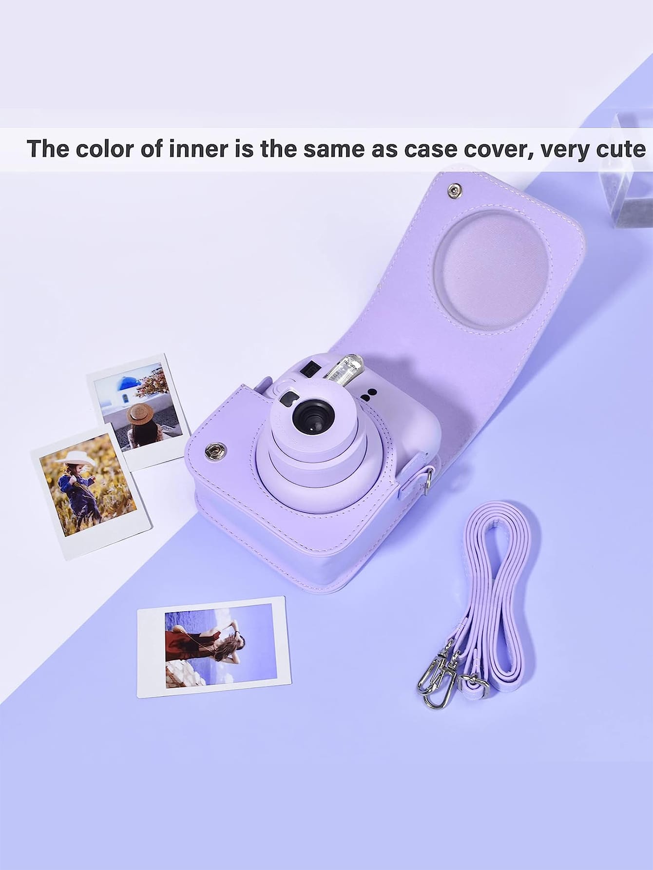 Instant Mini 12 Camera Case, Compatible With Mini 12/Mini 12 Camera- PU Leather Protective Cover With Adjustable Shoulder Strap- Pale Purple, Purple
