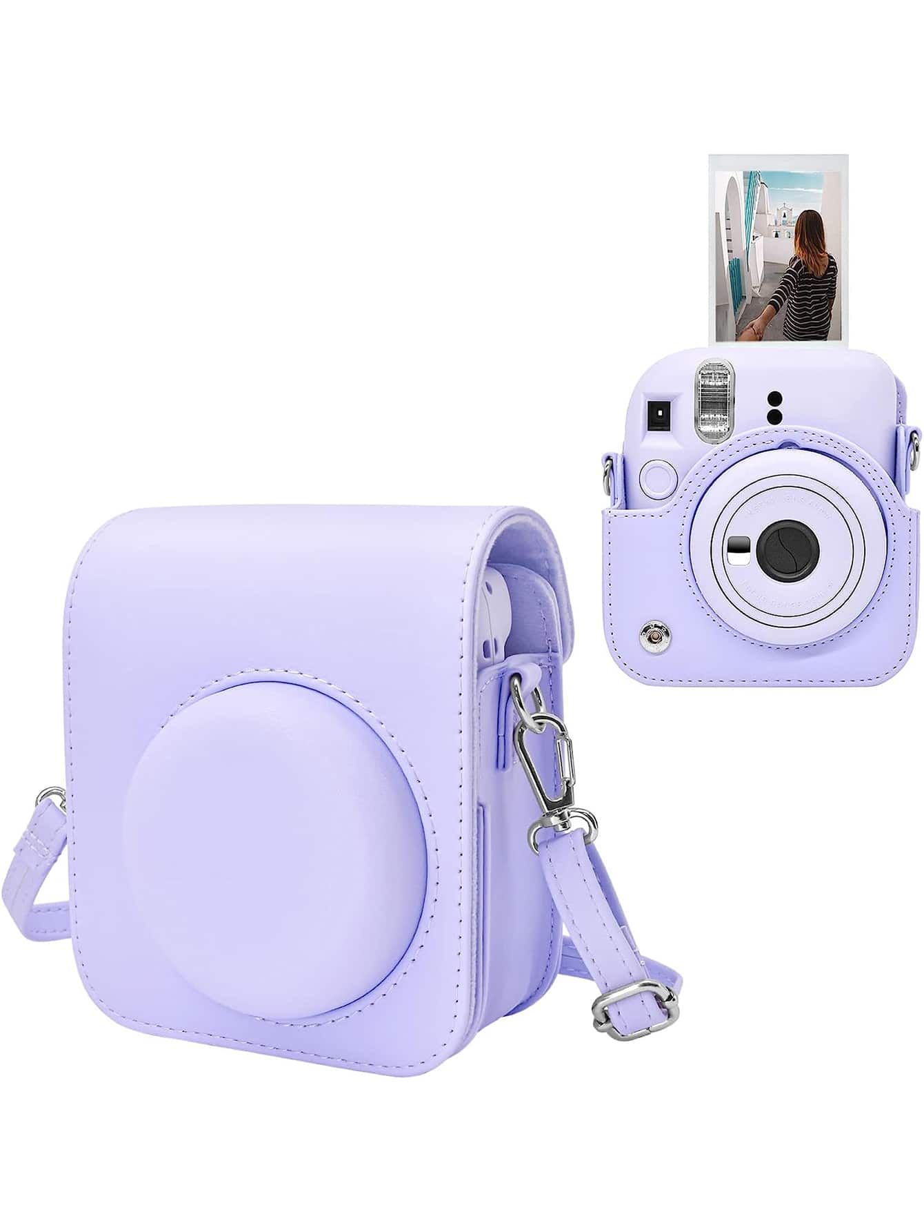 Instant Mini 12 Camera Case, Compatible With Mini 12/Mini 12 Camera- PU Leather Protective Cover With Adjustable Shoulder Strap- Pale Purple, Purple