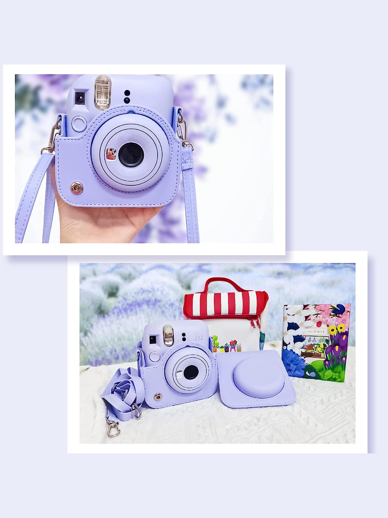Instant Mini 12 Camera Case, Compatible With Mini 12/Mini 12 Camera- PU Leather Protective Cover With Adjustable Shoulder Strap- Pale Purple, Purple