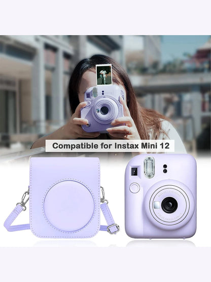 Instant Mini 12 Camera Case, Compatible With Mini 12/Mini 12 Camera- PU Leather Protective Cover With Adjustable Shoulder Strap- Pale Purple, Purple