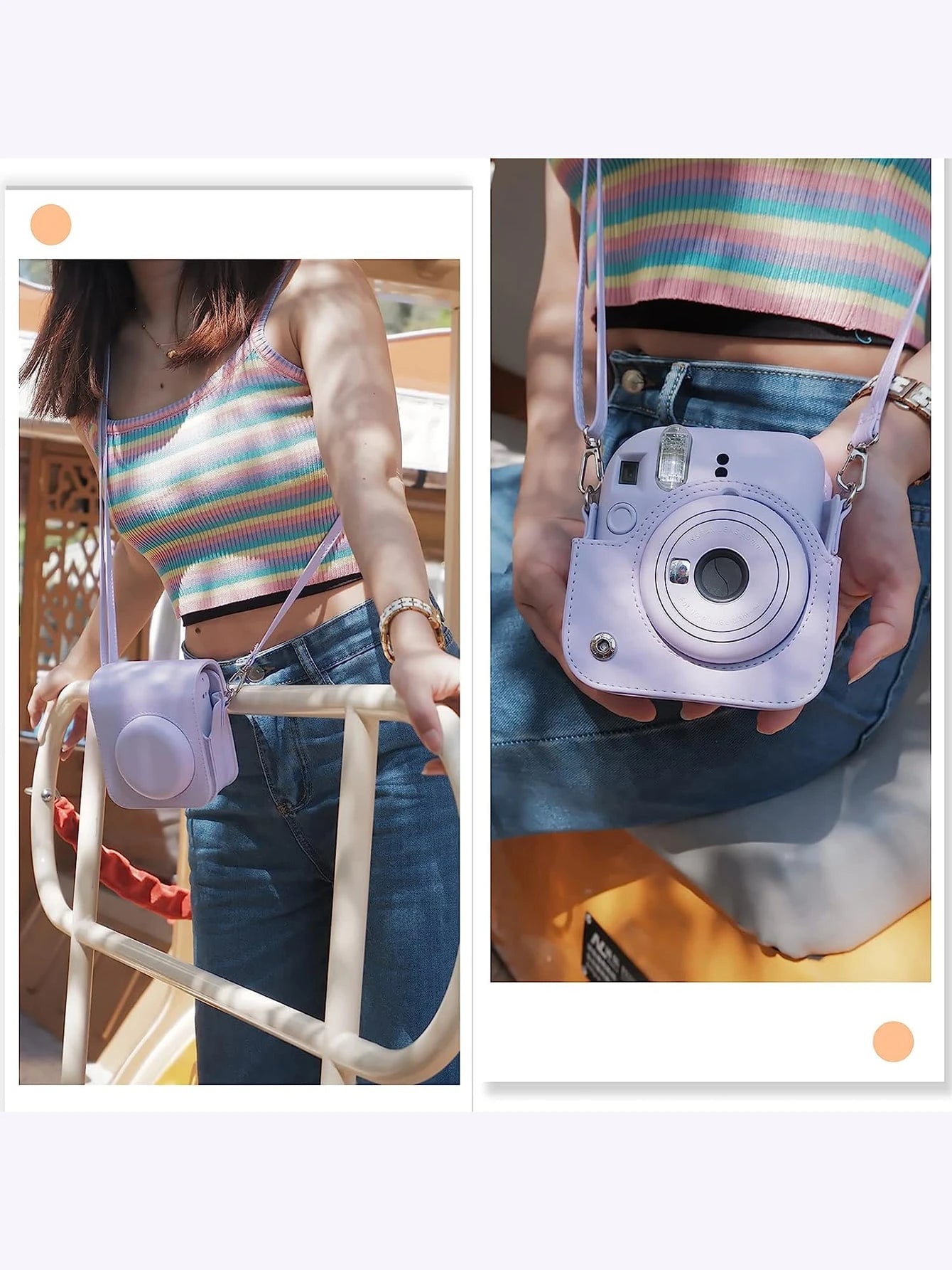Instant Mini 12 Camera Case, Compatible With Mini 12/Mini 12 Camera- PU Leather Protective Cover With Adjustable Shoulder Strap- Pale Purple, Purple
