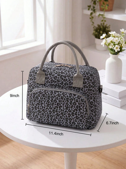 Insulated Tote Bag For Women, Waterproof Thermal Bag With Handle & Zipper, Floral Bow Corduroy Storage Bag, Large Capacity Portable Work Bag