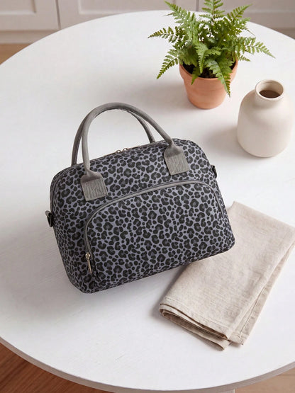 Insulated Tote Bag For Women, Waterproof Thermal Bag With Handle & Zipper, Floral Bow Corduroy Storage Bag, Large Capacity Portable Work Bag