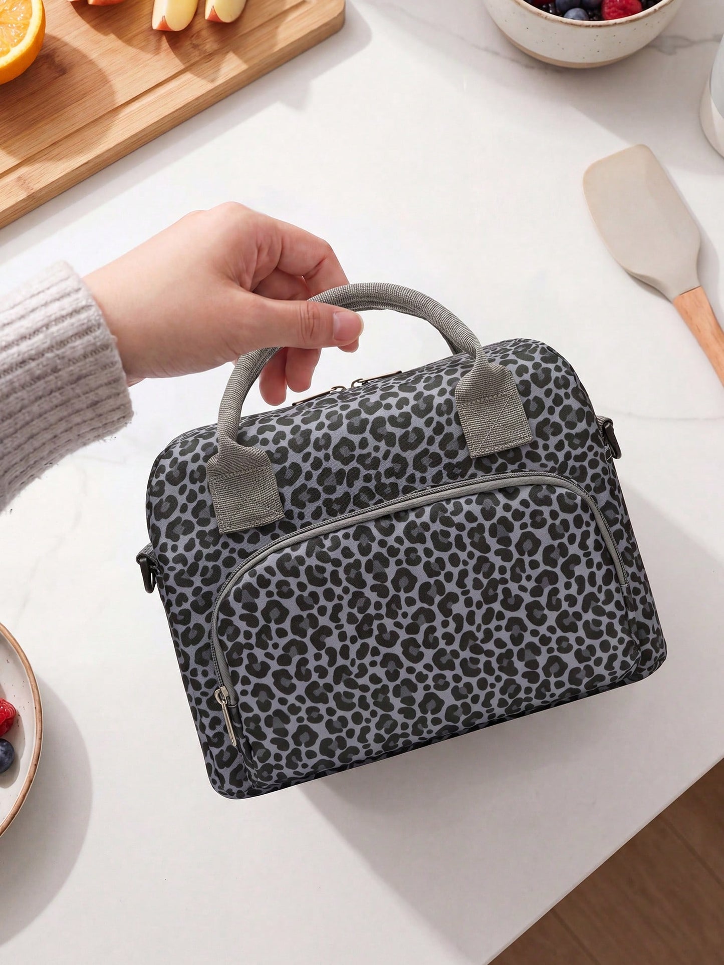 Insulated Tote Bag For Women, Waterproof Thermal Bag With Handle & Zipper, Floral Bow Corduroy Storage Bag, Large Capacity Portable Work Bag