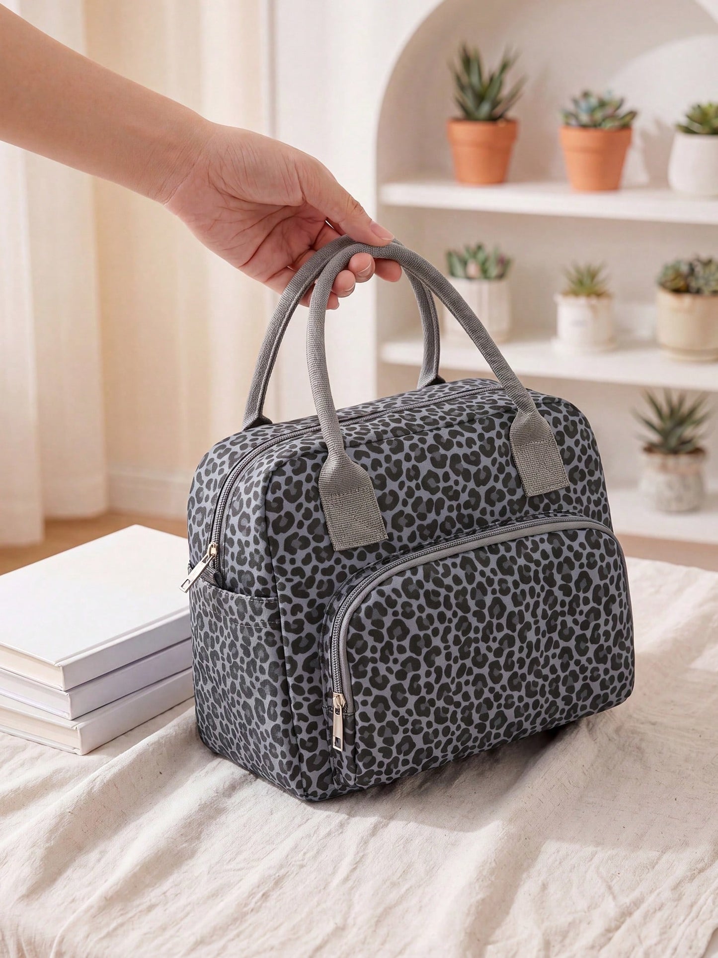 Insulated Tote Bag For Women, Waterproof Thermal Bag With Handle & Zipper, Floral Bow Corduroy Storage Bag, Large Capacity Portable Work Bag