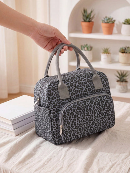 Insulated Tote Bag For Women, Waterproof Thermal Bag With Handle & Zipper, Floral Bow Corduroy Storage Bag, Large Capacity Portable Work Bag