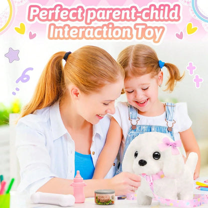 Interactive Walking And Barking Plush Puppy Toy For Kids, Adorable Electronic Dog With Leash, Wagging Tail, Bone, Fishbone And Bow Accessories, Realistic Pretend Pet Toy, Perfect Easter, Christmas, An