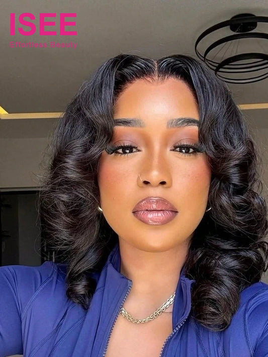 ISEE HAIR Wear Go Ocean Wave Wig Pre-Cut Lace Glueless Wigs Natural Color Pre-Plucked Hairline 9*6 Transparent Lace 180% Density 8-16 Bob Inch Upgrade Wig Friendly Use For Beginners