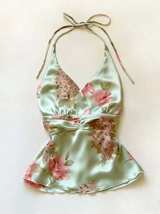 IslaSuriya Plus Size Women Summer Spaghetti Strap Casual Vacation Floral Print Top