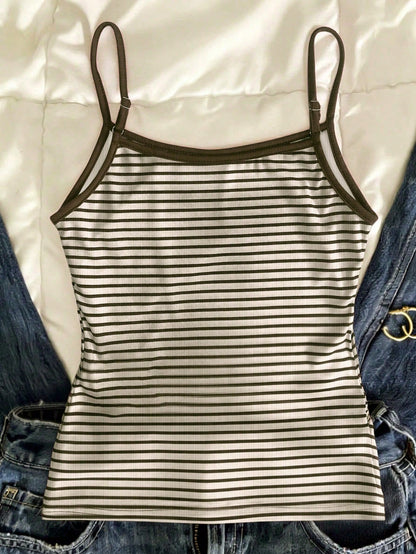 IslaSuriya Women's Casual All-Over Print Round Neck Trim Bodycon Camisole Top, Summer
