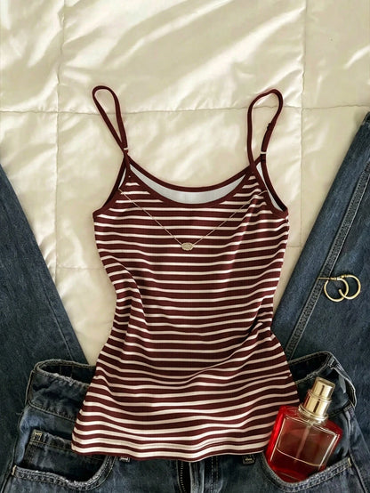 IslaSuriya Women's Casual All-Over Print Round Neck Trim Bodycon Camisole Top, Summer