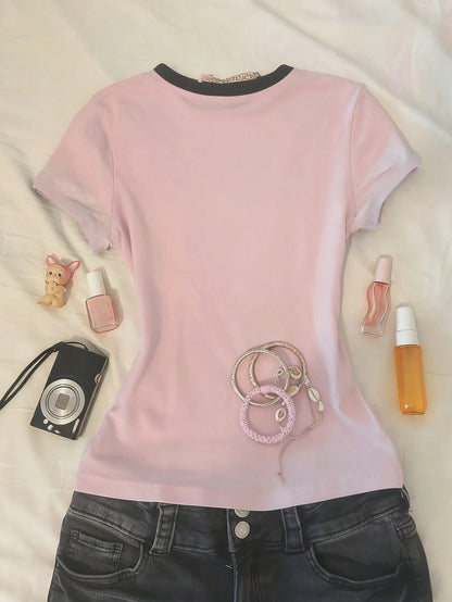 IslaSuriya Women White Ink Print Fitted Short Sleeve T-Shirt