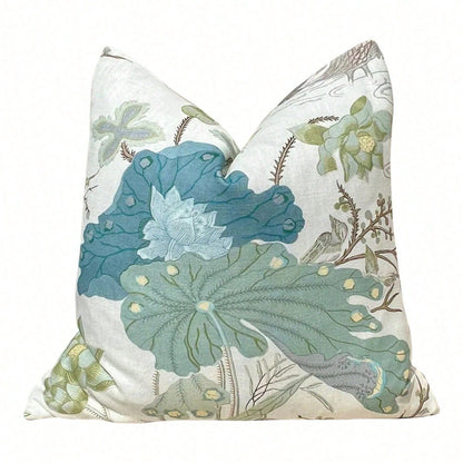 Jade Pillow, Designer Aqua Teal Exotic Bird Cushion, Luxury Botanical Pillow Cover, Decorative Pillow In Aqua.